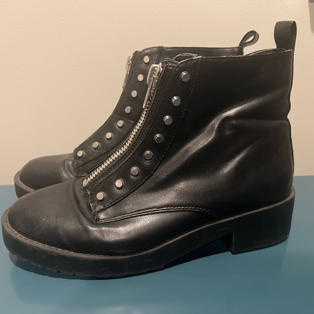 H&M Black Combat Boots with Silver Studded Zipper Detail